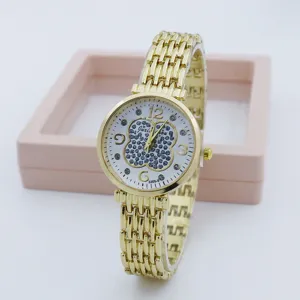 Luxury women gold quartz watch with clover crystal dial elegant fashion casual daily wrist watch