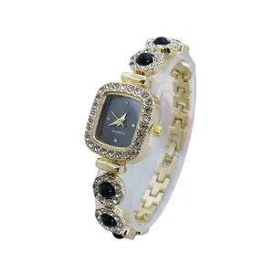 Women square quartz watch with rhinestone bracelet, elegant fashion wrist watch for ladies.