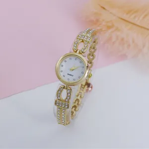 Women fashion rhinestone quartz bracelet watch luxury gold cuff wristwatch for daily wear