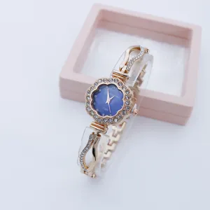 Women's quartz watch with rhinestone flower dial and elegant bracelet strap for daily wear.