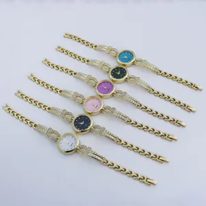 Women fashion rhinestone quartz bracelet watch luxury gold metal analog wristwatch