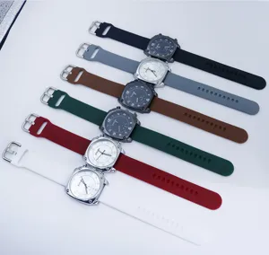 Fashion square quartz watch with silicone strap, large dial casual neutral timepiece.
