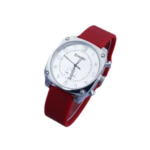 Square quartz watch with red silicone strap and white dial for women fashion stylish.