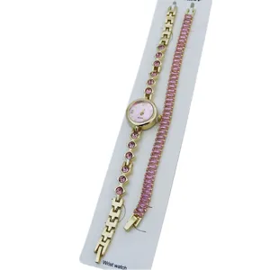 Dames quartz horloge en kristalen armband set mode elegante roze strass hoofdweergave