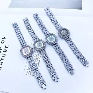 Fashion square rhinestone women quartz watch set with metal strap elegant daily timepiece