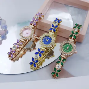 Women Fashion Elegant Floral Butterfly Bracelet Watch Luxury Rhinestone Inlaid Stainless Steel Analog Quartz Wristwatch Gift