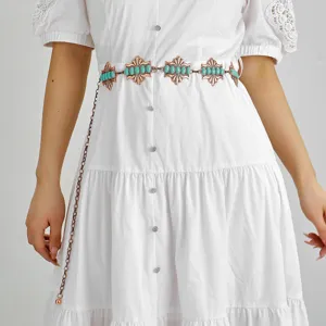 Chaine de taille femme vintage retro metal turquoise accessoire de belle robe elegante