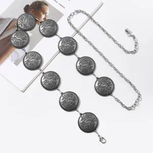 Chaîne de taille en métal gravé de fleurs vintage ethnique pour accessoires de robe de mode.