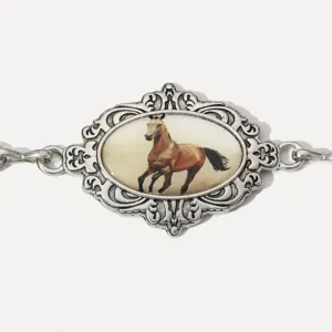 Vintage Zilverkleurig Paard Ovaal Filigraan Taille Ketting Metaal Riem Detail Accessoire