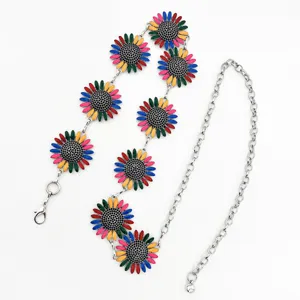 Cadena de cintura bohemia para mujer con dijes de girasol esmaltados, cinturón de metal.