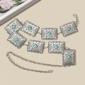 Vintage Western Boho Türkis Taillenkette Metall Concho Gürtel Schmuck Damen Neu