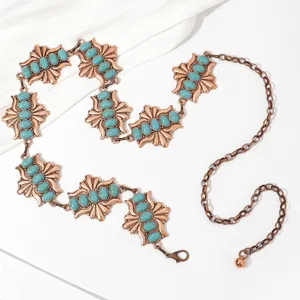 Chaîne de taille vintage pour femmes vue détail, ceinture bohème pour jeans robes.