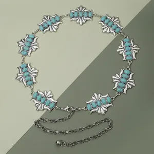 Vintage argent turquoise chaîne de taille métal pour femme bijoux corps style boho chic