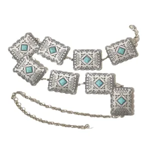 Boho Türkis Metall Taillenkette Vintage Silber Bauch Kette Frauen westlicher Schmuck.