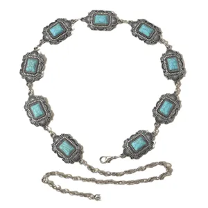 Vintage τιρκουάζ αλυσίδα μέσης σκαλιστό κράμα boho κοσμήματα σώματος για γυναίκες κομψό