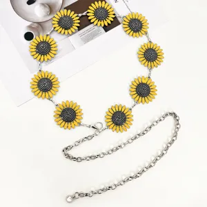 Cadena de cintura de metal de girasol bohemio, cinturón decorativo de flor de margarita