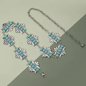 Chaîne de taille vintage turquoise pour femme, bijoux de corps en métal style bohème.
