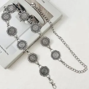 Cadena de cintura de flor plateada vintage cinturon decorativo metalico para mujer.