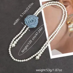 Perlen Taillenkette mit blauer Jeans-Rosenblüte elegante Taillenkette für Frauen Stil