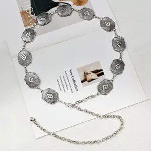 Cadena de cintura de metal plateado vintage para mujeres cinturon de vestido chic