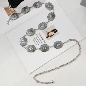 Cadena de cintura plateada vintage para mujeres boho flor metal cinturón vestido
