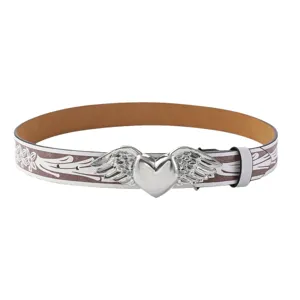 Cinturón decorativo de cuero PU hebilla corazón alas vintage moda mujer vista principal