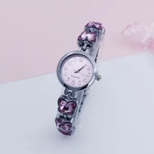 Women fashion quartz watch with pink crystal butterfly bracelet strap elegant wrist watch.