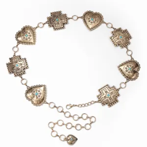 Chaîne de taille vintage métal bohème occidental avec breloques croix cœur turquoise
