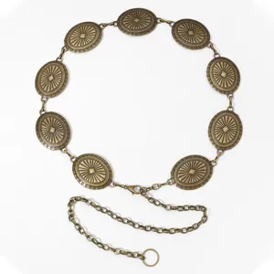 Ceinture chaîne de taille en métal bronze vintage avec maillons ovales gravés accessoires mode
