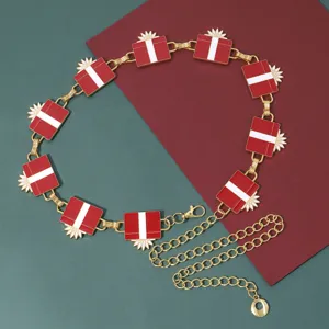 Cadena de cintura de metal caja de regalo de navidad, joyeria de moda roja y blanca versatil.