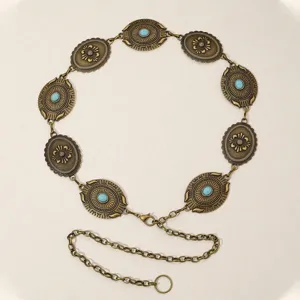 Chaîne de taille en métal laiton antique avec pierres turquoise, ceinture bohème