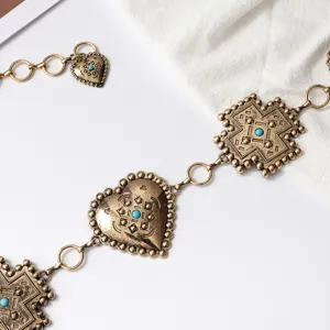 Vintage bohème tribal cowboy métal turquoise chaîne de taille croix cœur corps bijoux