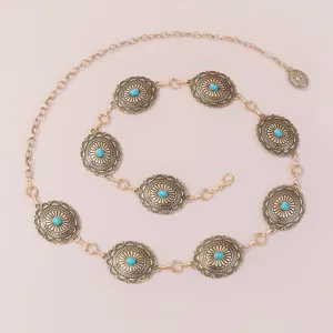 Chaîne de taille en métal bohème vintage pour femmes style western ceinture turquoise chic