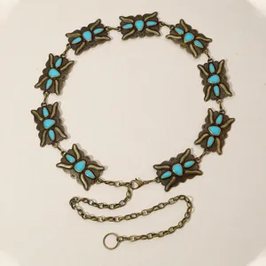 Rétro Turquoise Métal Chaîne De Taille Boho Papillon Ceinture Pour Femmes Robes