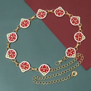 Cinturon cadena campana Navidad metal dorado esmalte rojo joya de cintura fiesta