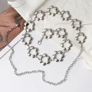 Cadena de Cintura Bohemia de Aleación con Flores para Mujer Cinturón de Cadena Circular Irregular Accesorio de Moda Versátil