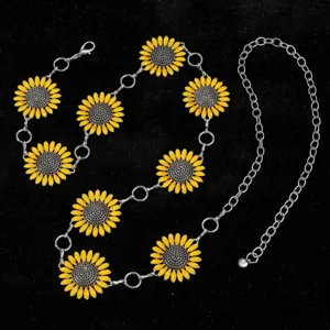 Chaîne de taille en métal tournesol, ceinture chaîne bohème rétro, bijoux de corps brillants.