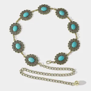 Chaîne de taille turquoise vintage bohème ceinture en métal pour robes et costumes.