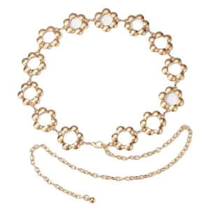 Cinturón de cadena de flores de metal dorado bohemio para mujer, accesorio de cintura.