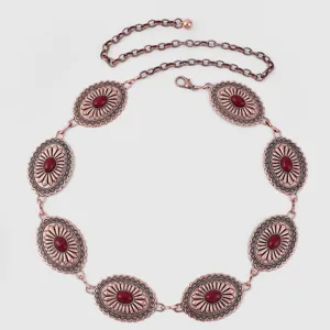 Chaine de taille metallique style boheme vintage avec pierres ovales rouges pour robe femme