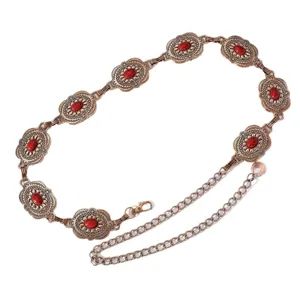 Chaine de taille metal vintage boheme avec pierre rouge robe ceinture y2k mode femme
