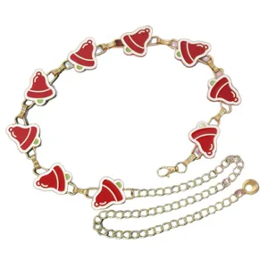 Cadena de cintura de metal con campana roja navideña, diseño hueco joyería mujer.