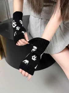 Gants sans doigts en tricot hiver chaud noir blanc style squelette fantome mode