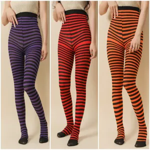 Damen Halloween Gestreifte Feinstrumpfhose Asymmetrisch Kontrast Strumpfhose Cosplay Party Retro Weihnachten Gestreifte Leggings Polyester Dünne Strumpfhose