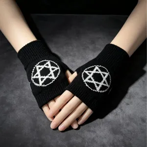 Guanti a Maglia Senza Dita con Pentagramma Invernali Caldi Stile Gothic Lolita JK Manicotti in Acrilico con Motivo a Stella per Ragazze