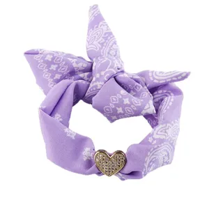 Elastico capelli viola paisley con ciondolo cuore strass donna, elegante bracciale in stoffa.