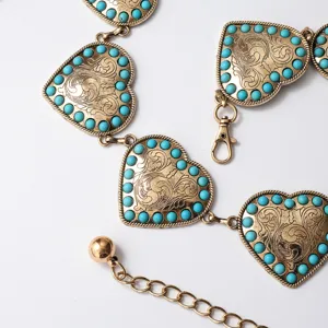 Elegante cadena de cintura vintage étnica corazón turquesa metal sexy joya mujer