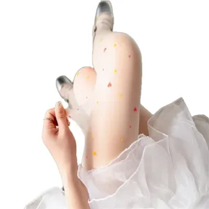 Japanische bunte Herz transparente Strumpfhose weiße dünne Socken sexy süße Damenhose