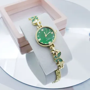 Goud groen vlinder quartz horloge vrouwen elegante mode polshorloge strass cadeau