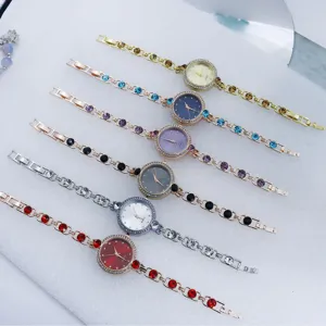 Reloj de cuarzo para mujer lujo correa cadena pedrería delicado elegante colorido moda pulsera